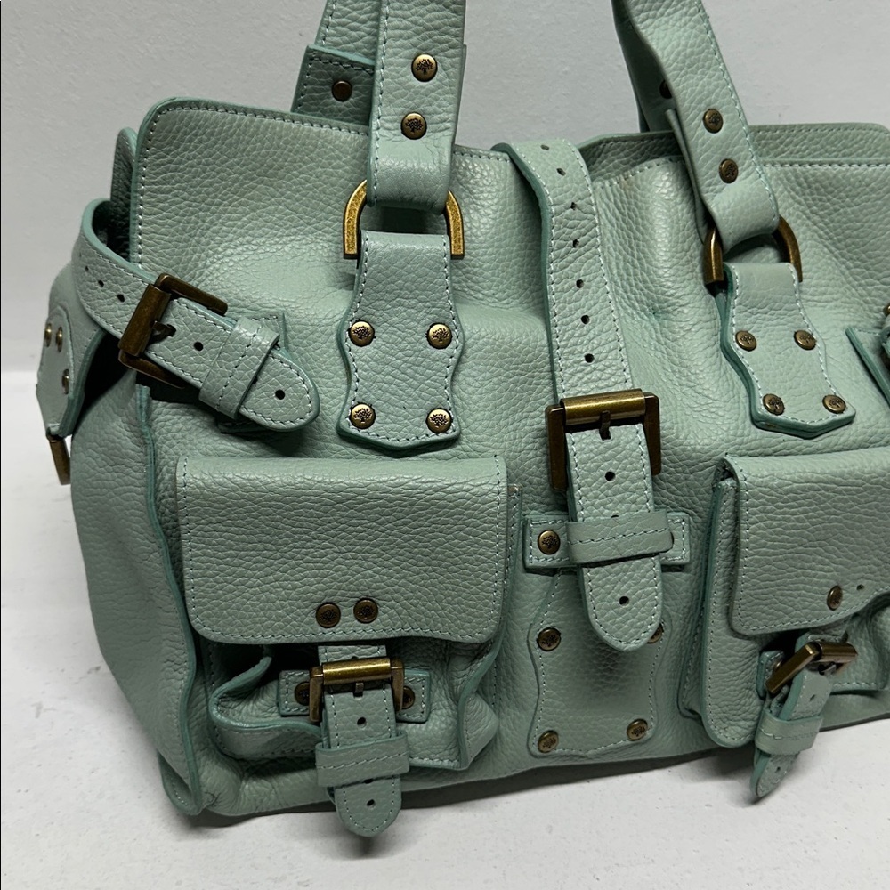 Mulberry Roxanne Satchel Bag Purse Studded Leather Limited Edition Green Gold - Picture 3 of 17